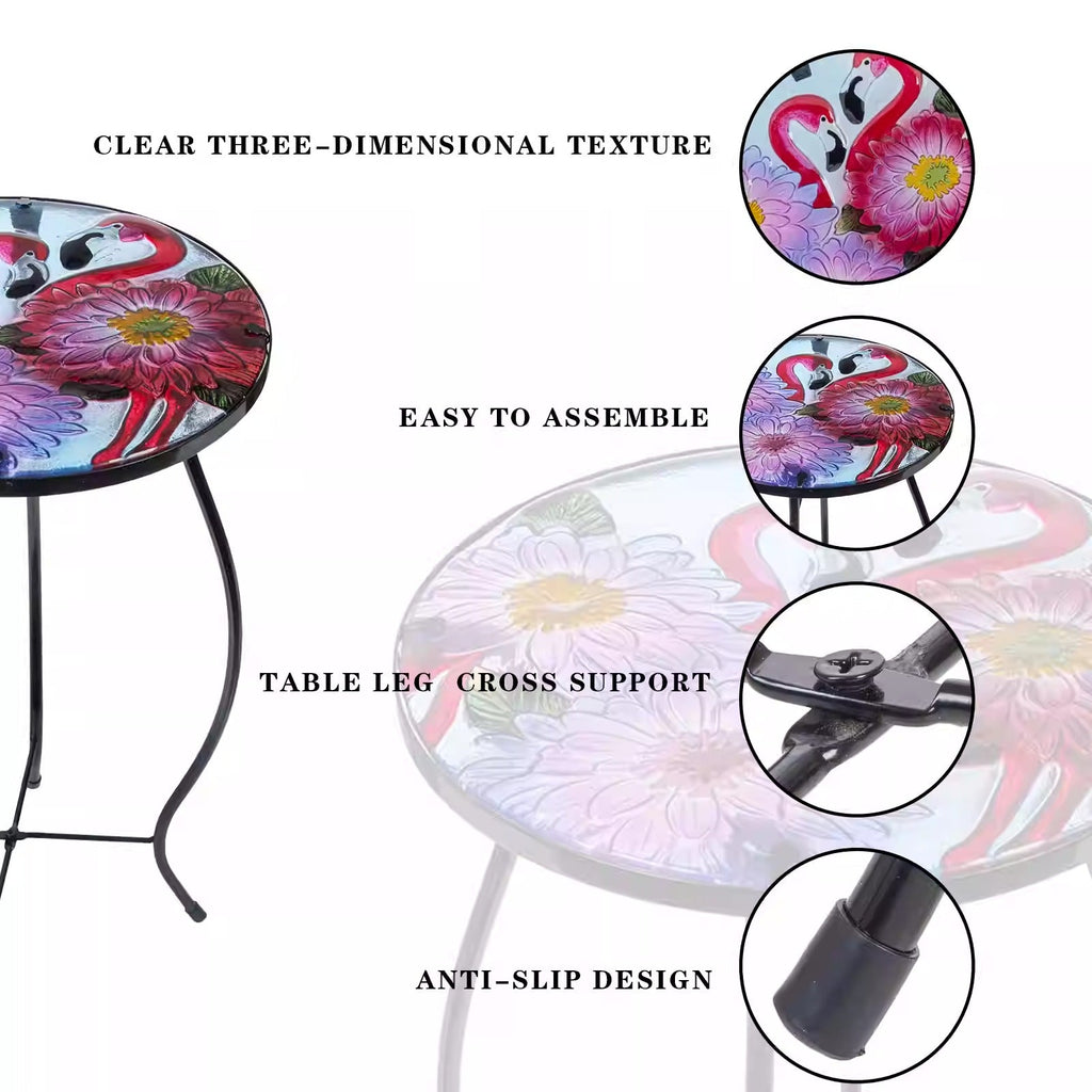 Flamingo Glass Round Mini Side Table