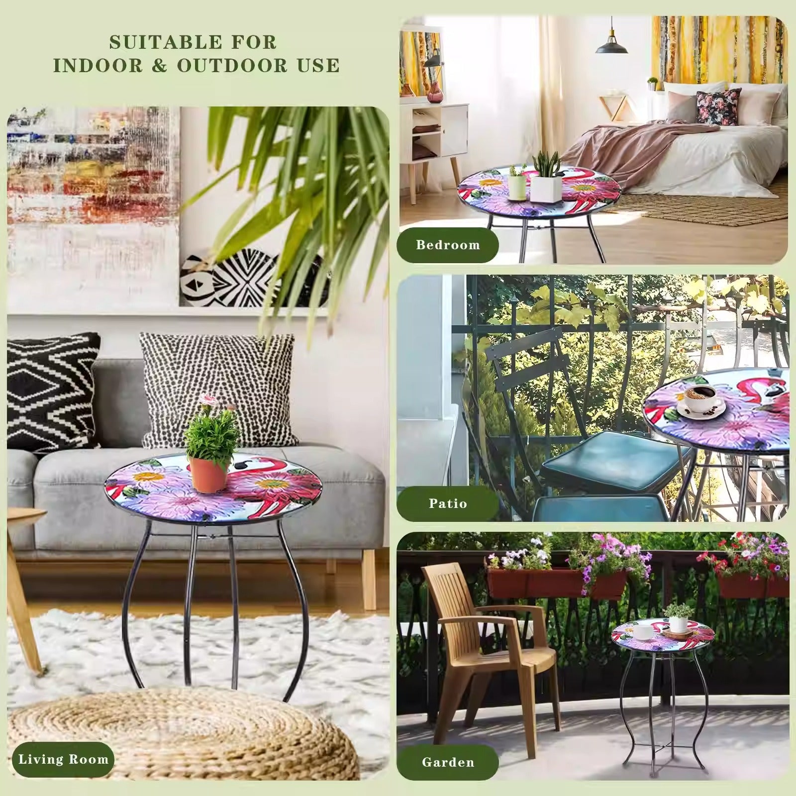 Flamingo Glass Round Mini Side Table